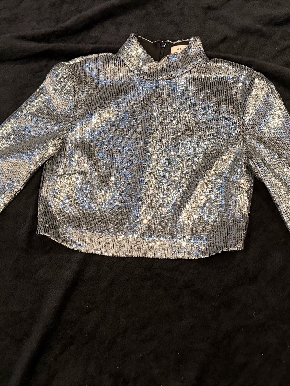 A.L.C. Silver Sequin Mock-Neck Kids Sweater
